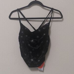 Cider Black Velvet Star Night Sky Cropped Top